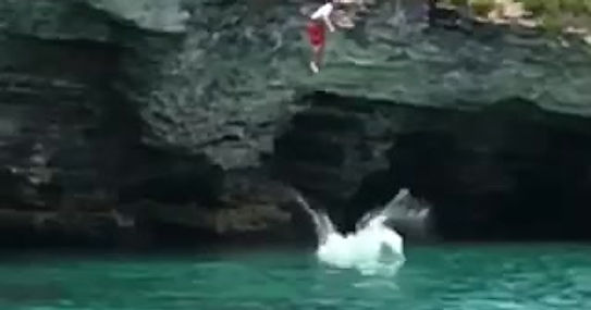 Tandem cliff jump! 
